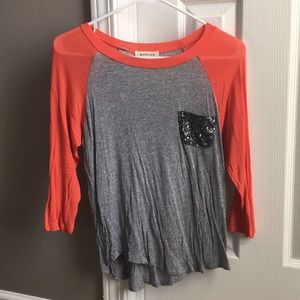 Monteau 3/4 baseball tee with sparkly pocket!
